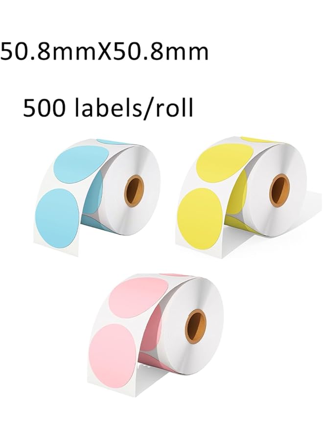 إيروريكس ملصقات حرارية دائرية ملونة بعلامات اسم للترميز للاستخدام المنزلي 50.8 مم × 50.8 مم 3 لفات 500 لفة ملصقات صفراء زرقاء وردية - Image 2