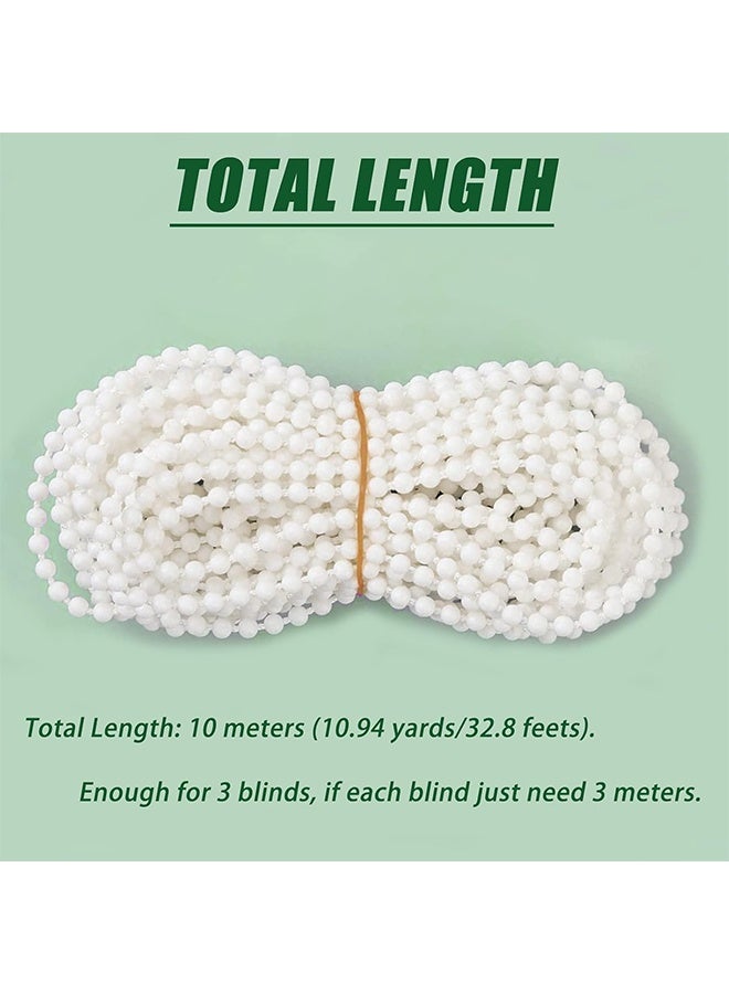 اتش واي حبل ستارة دوارة بطول 10 أمتار مع 10 قطع من موصلات سلسلة ستارة دوارة بلاستيكية للستائر الدوارة والرومانية والعمودية والستائر الفينيسية وتركيبات الستائر الدوارة وقطع غيار الستائر الدوارة وحبل الستائر الدوارة - Image 3