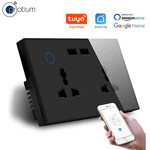 Protium Smart Touch Combo Switch, WiFi Switch Compatible with Alexa, Google Home, IFTTT & Smart life App (Dual Socket+ Dual USB, Black) - Image 2