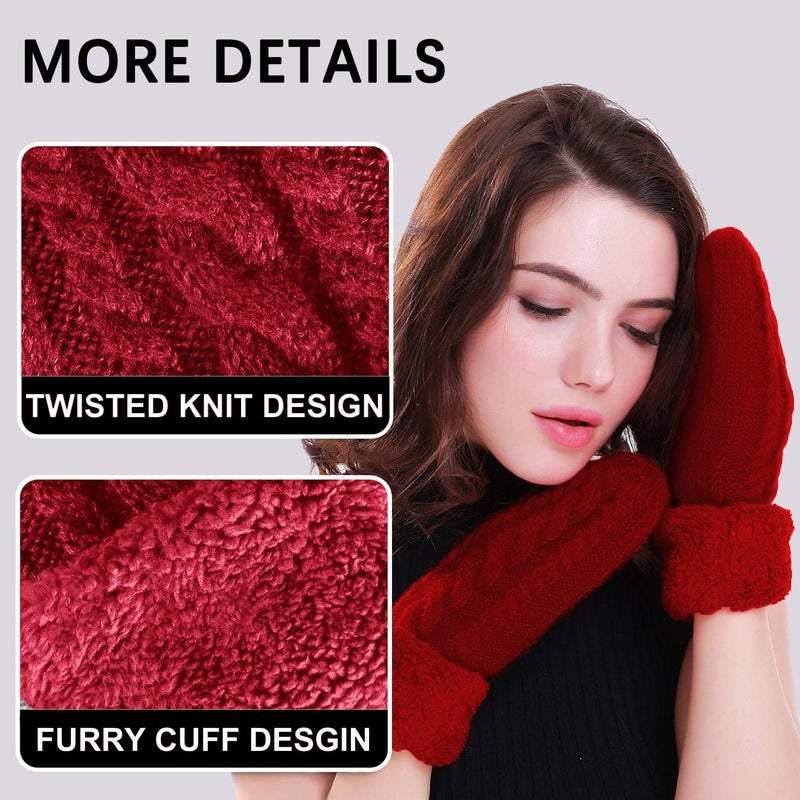 Whiteleopard Women's Winter Gloves Warm Lining - Cozy Wool Knit Thick Gloves Mittens - Image 4
