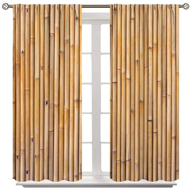 SXXLDNG Bamboo Curtains, Bamboo Tree Image Traditional Chinese Calligraphy Style Culture Theme, Living Room Bedroom Window Drapes 2 Panel Set 42" X 45" - Image 2