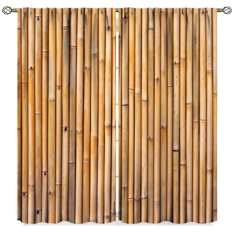 SXXLDNG Bamboo Curtains, Bamboo Tree Image Traditional Chinese Calligraphy Style Culture Theme, Living Room Bedroom Window Drapes 2 Panel Set 42" X 45" - Image 1