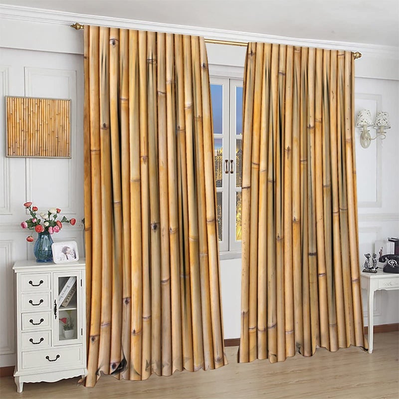 SXXLDNG Bamboo Curtains, Bamboo Tree Image Traditional Chinese Calligraphy Style Culture Theme, Living Room Bedroom Window Drapes 2 Panel Set 42" X 45" - Image 3