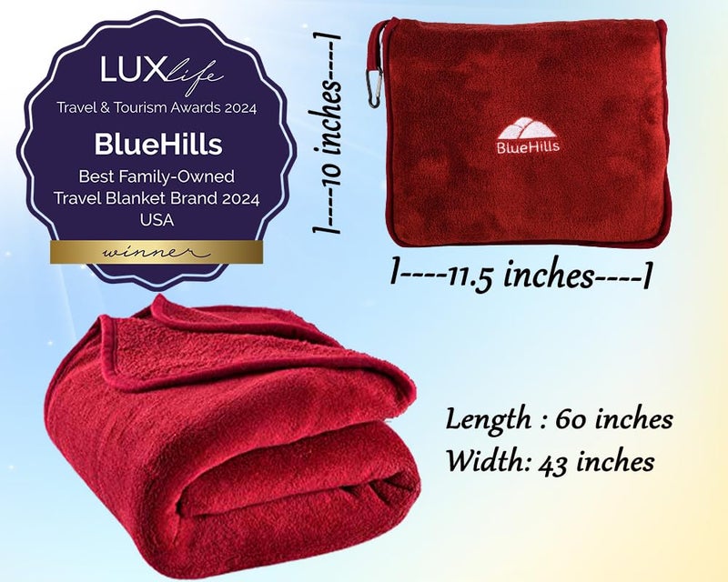 BlueHills Premium Soft Travel Blanket Pillow Airplane Blanket Packed in Soft Bag Pillowcase with Hand Luggage Belt and Backpack Clip, Compact Pack Large Plane for Any Travel (Red T001) - Image 3