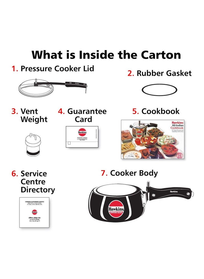 هوكينز كونتورا طنجرة ضغط من الألومنيوم المؤكسد الصلب بغطاء داخلي 2 لتر ، أسود - Image 4