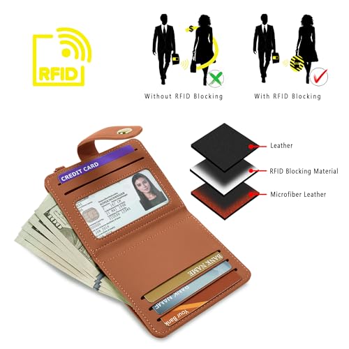 Airkit Small Wallets Woman RFID Blocking Leather Credit Card Holder - with ID Window - Card Wallets for Women - with Zipper Coin Purse - Keychain Wallet - Image 4