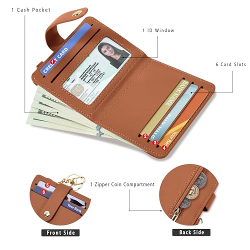 Airkit Small Wallets Woman RFID Blocking Leather Credit Card Holder - with ID Window - Card Wallets for Women - with Zipper Coin Purse - Keychain Wallet - Image 3
