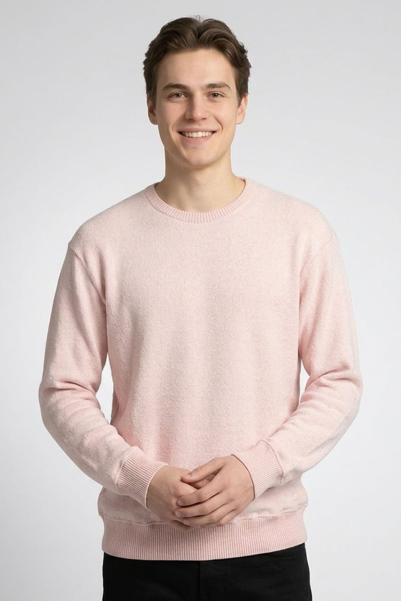 Fleece Factory Men Crew Neck Textured Long Sleeve Sweatshirt, Pink - Image 1