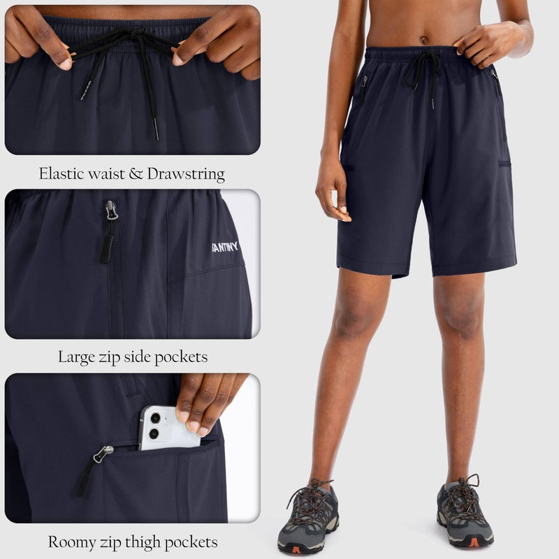SANTINY Women's 5''/ 7''/9'' Hiking Cargo Shorts Quick Dry Lightweight Summer Shorts for Women Athletic Golf Zipper Pockets(Navy_XL) - Image 4