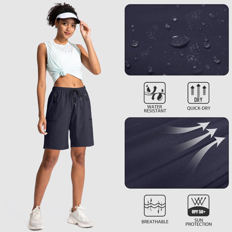 SANTINY Women's 5''/ 7''/9'' Hiking Cargo Shorts Quick Dry Lightweight Summer Shorts for Women Athletic Golf Zipper Pockets(Navy_XL) - Image 5