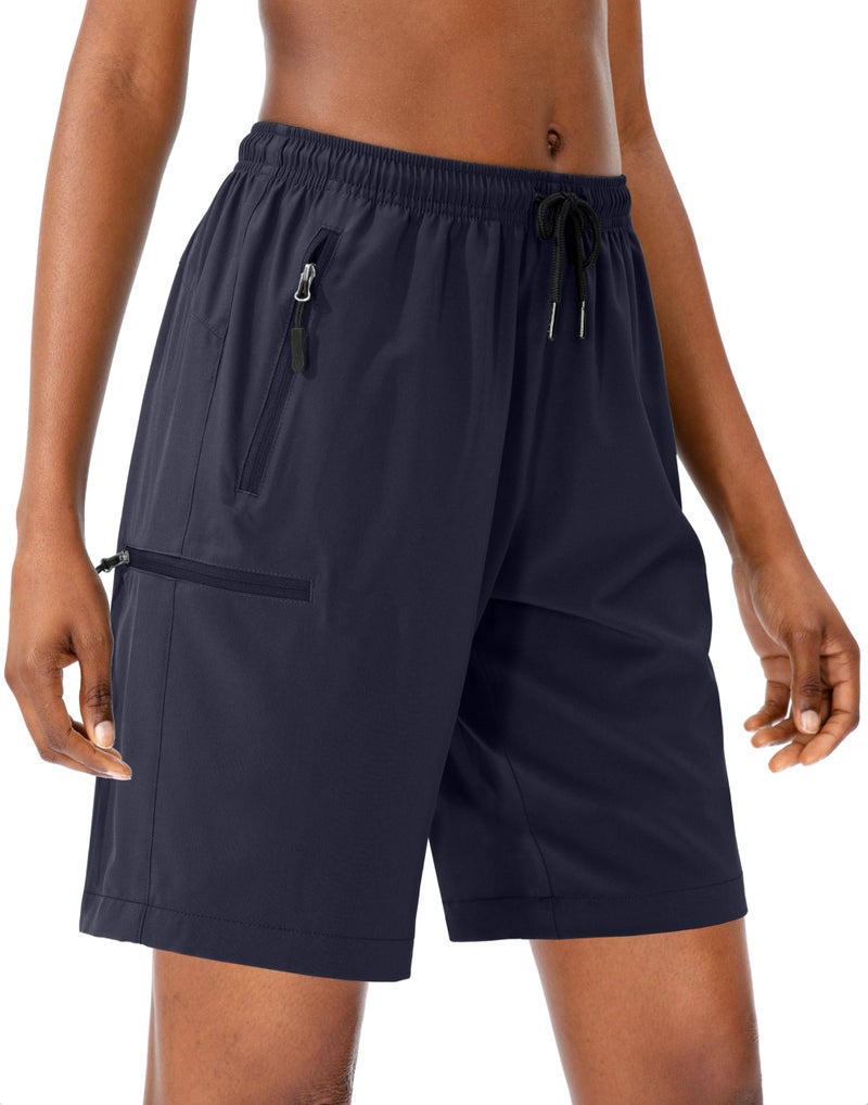 SANTINY Women's 5''/ 7''/9'' Hiking Cargo Shorts Quick Dry Lightweight Summer Shorts for Women Athletic Golf Zipper Pockets(Navy_XL) - Image 2
