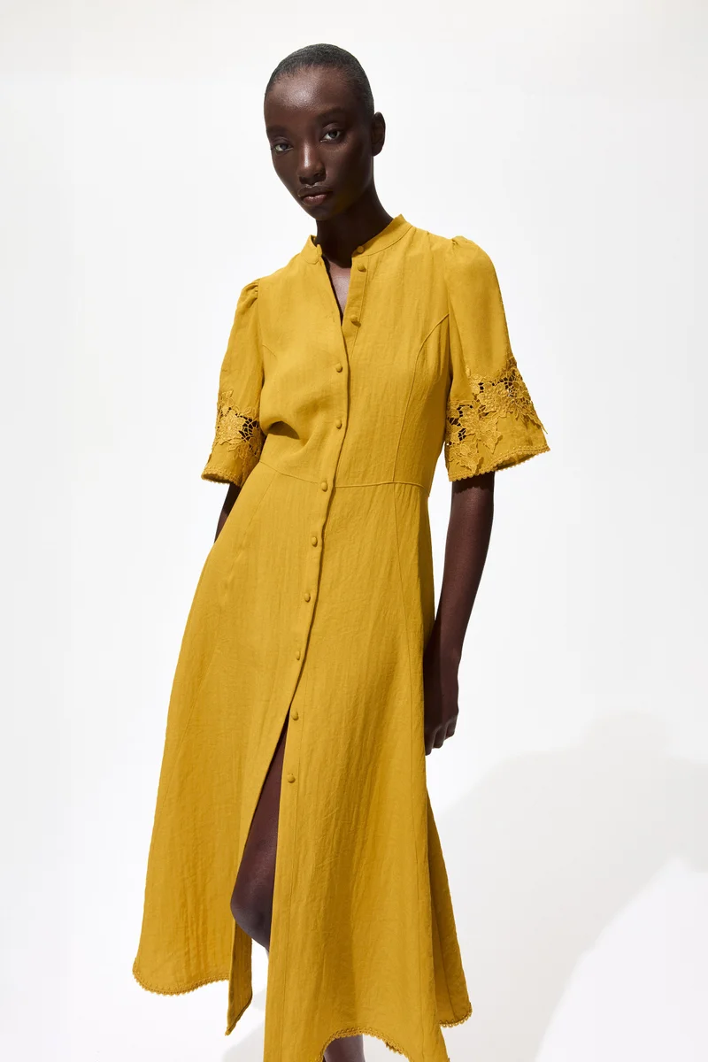 Crinkled broderie anglaise dress