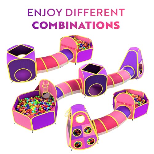 Playz 5pc Kids' Play Tents & Tunnels - Ball Pit for Toddlers, Basketball Hoop, Crawling Tubes, Pop-Up Playhouses, Baby Obstacle Course for Indoor or Outdoor Use - Image 5