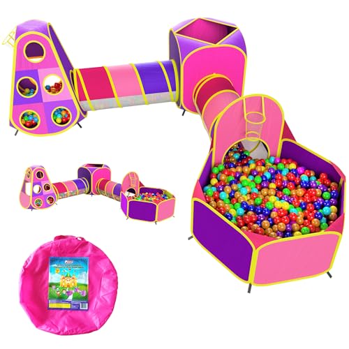 Playz 5pc Kids' Play Tents & Tunnels - Ball Pit for Toddlers, Basketball Hoop, Crawling Tubes, Pop-Up Playhouses, Baby Obstacle Course for Indoor or Outdoor Use - Image 1