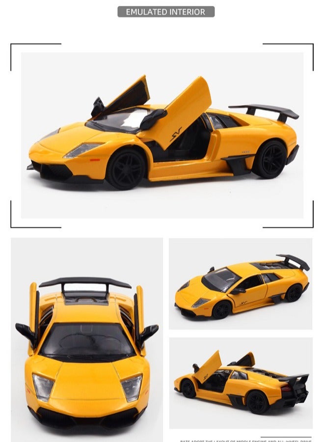 هالامودو 1:36 سبيكة السيارة الرياضية نموذج , سحب لعبة مع فتح الأبواب , ديكور المجمع , نموذج السيارة للأطفال فتى هدية البنت الأصفر , 12.5 سم * 5.5 سم * 3 سم - Image 2