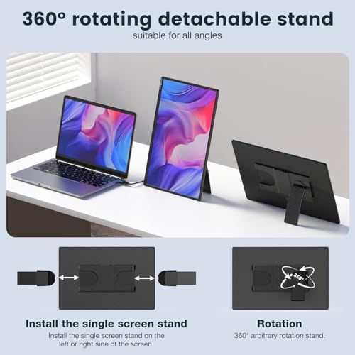 FLYTOCCA Portable Monitor, 16 Inch 1200P FHD, Horizontal and Vertical with Kickstand, Plug&Play, Built-in Speakers, Ultra-Thin Zero Frame,Travel Monitor for Laptop with Premium Smart Cover - Image 3