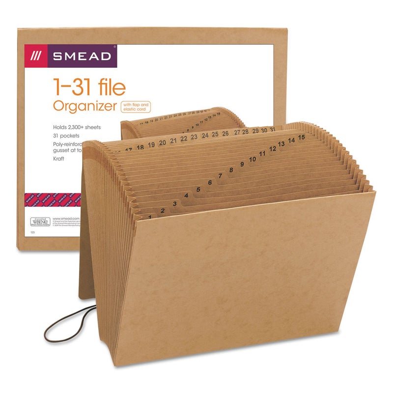Smead Expanding File with Flap and Cord Closure, 31 Pockets, Daily (1-31), Letter Size, Kraft (70168) (Pack of 1) - Image 2