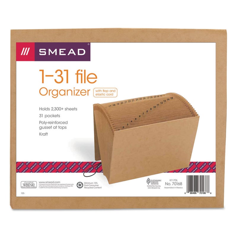 Smead Expanding File with Flap and Cord Closure, 31 Pockets, Daily (1-31), Letter Size, Kraft (70168) (Pack of 1) - Image 1