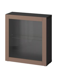 Shelf unit with door, black-brown/Sindvik light grey-brown, 60x22x64 cm