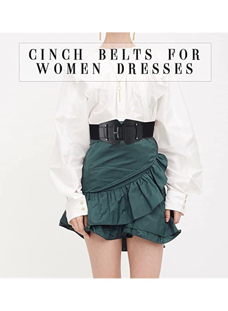 SYOSI Women's Elastic Vintage Belt, Stretchy Retro Wide Waist Cinch Belt, Corset Belt Retro Chunky Buckle Belts Fashion Wide Waist Belt Waistband for Dresses Coats (2 Pieces)  - Image 3