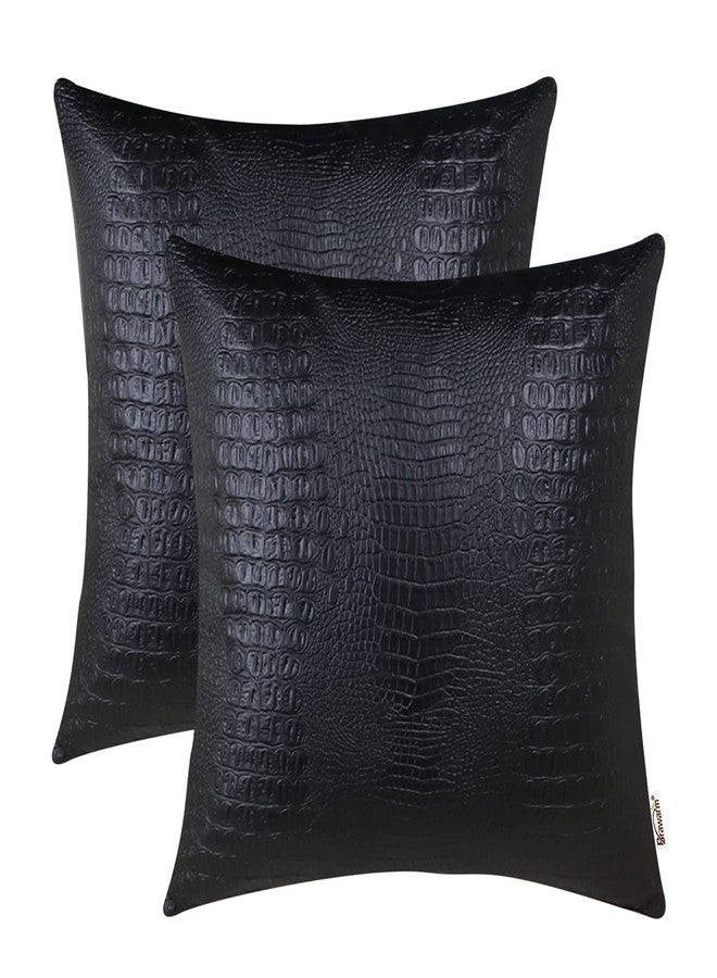 BRAWARM Faux Leather Pillow Covers 18 X 18 Inches, Black Leather Pillow Covers Pack of 2, Crocodile Leather Decorative Throw Pillows for Living Room Couch Bed Sofa Home - Image 1