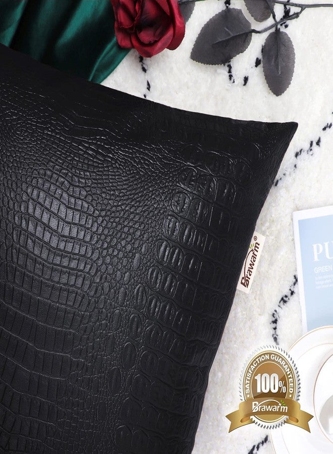 BRAWARM Faux Leather Pillow Covers 18 X 18 Inches, Black Leather Pillow Covers Pack of 2, Crocodile Leather Decorative Throw Pillows for Living Room Couch Bed Sofa Home - Image 5