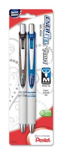 Pentel EnerGel Pearl Deluxe RTX Retractable Liquid Gel Pen, (0.7mm), Black Ink/Blue Ink, 2 Pack (BL77WBP2AC) - Image 1