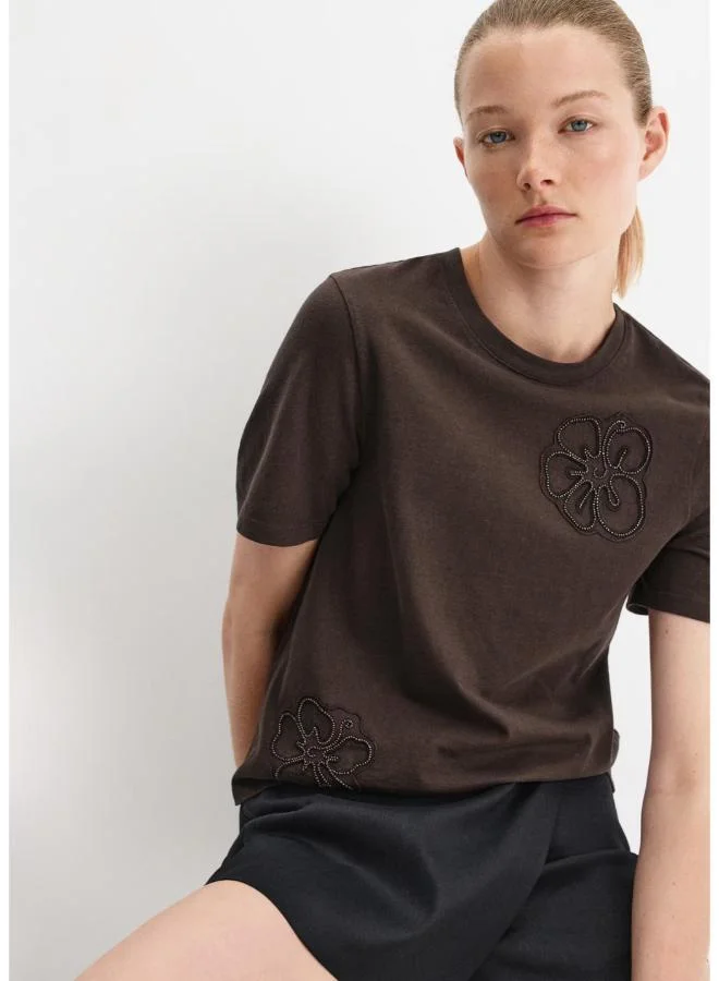 Mango Cotton T-Shirt With Floral Embroideries