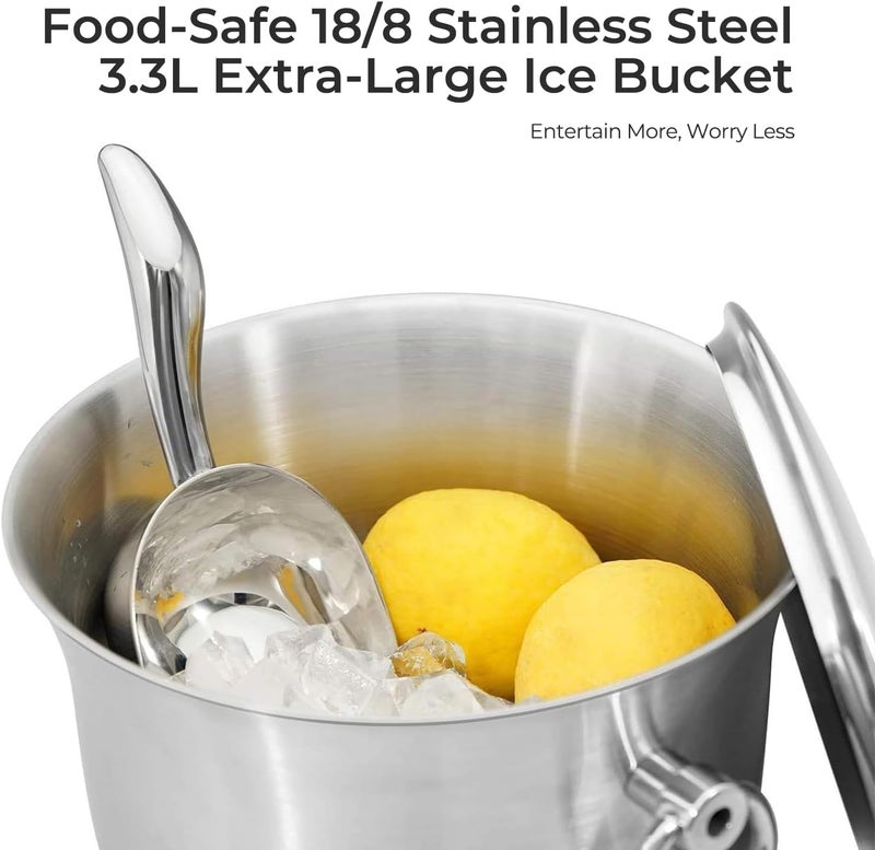Fortune Candy Personal & public compatible Insulated Ice Bucket, 3.3 L, Double Walled 18/8 Stainless Steel Ice Bucket with Ice Tongs and Lid Light durable upgraded substance - Image 3