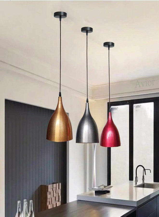 Avior Cafe Counter Ceiling Hanging Light, Pendant Lamp for Kitchen (Aluminum, Golden, Grey, Red) - Set of 3 Pieces - Image 1