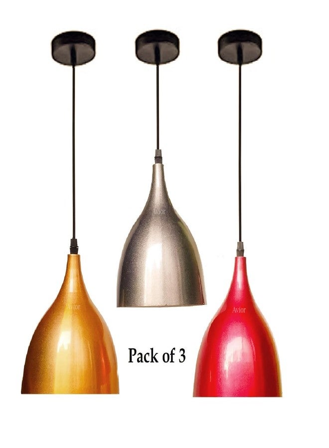 Avior Cafe Counter Ceiling Hanging Light, Pendant Lamp for Kitchen (Aluminum, Golden, Grey, Red) - Set of 3 Pieces - Image 3