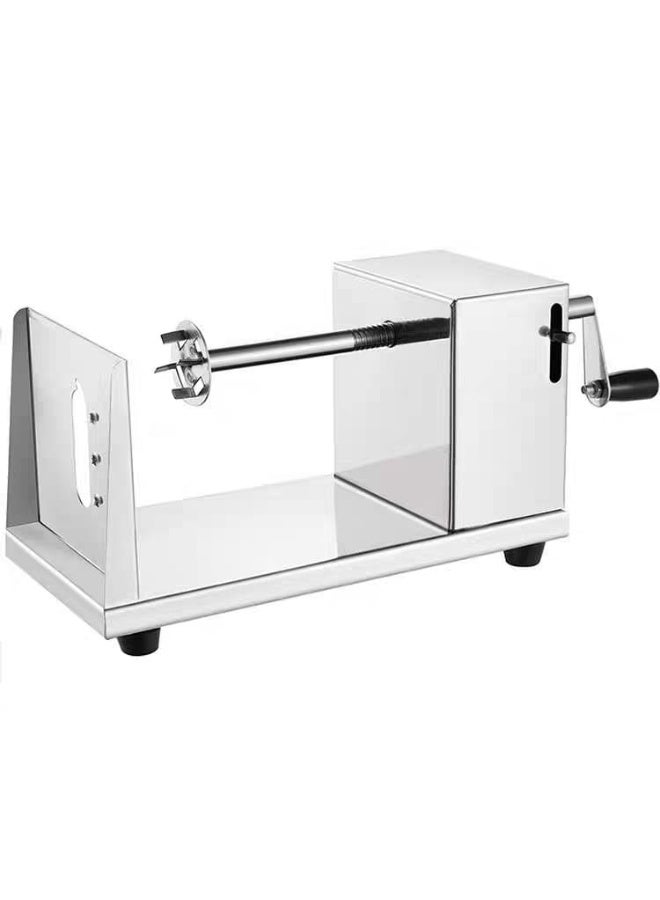 Manual Stainless Steel Spiral Potato Slicer - Twisted Potato Chip Maker and Vegetable Cutter - Heavy Duty Tornado Fries Machine with Ergonomic Crank Handle - Professional Kitchen & Home Snack Tool - Silver - Image 2