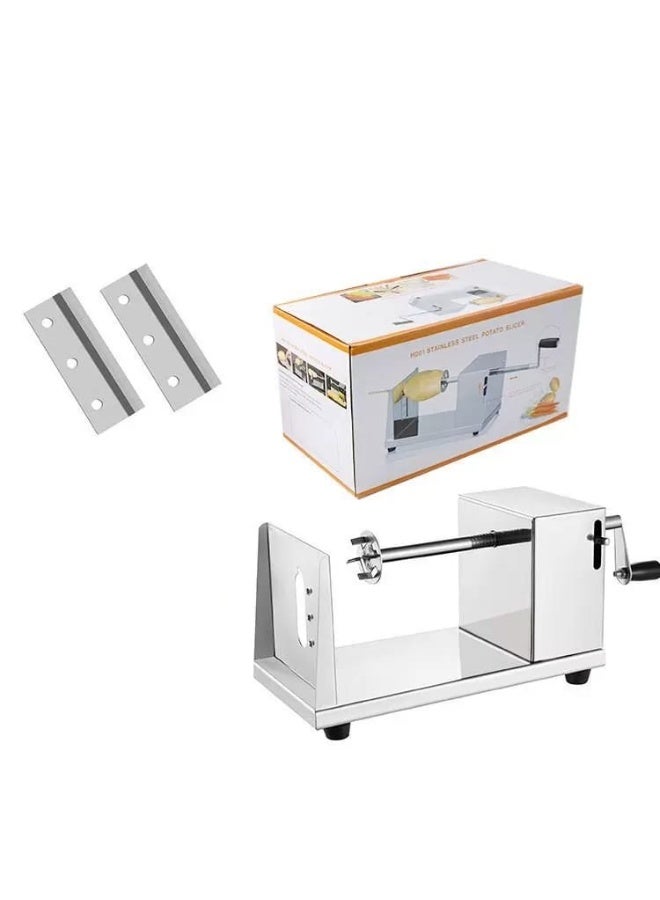 Manual Stainless Steel Spiral Potato Slicer - Twisted Potato Chip Maker and Vegetable Cutter - Heavy Duty Tornado Fries Machine with Ergonomic Crank Handle - Professional Kitchen & Home Snack Tool - Silver - Image 3