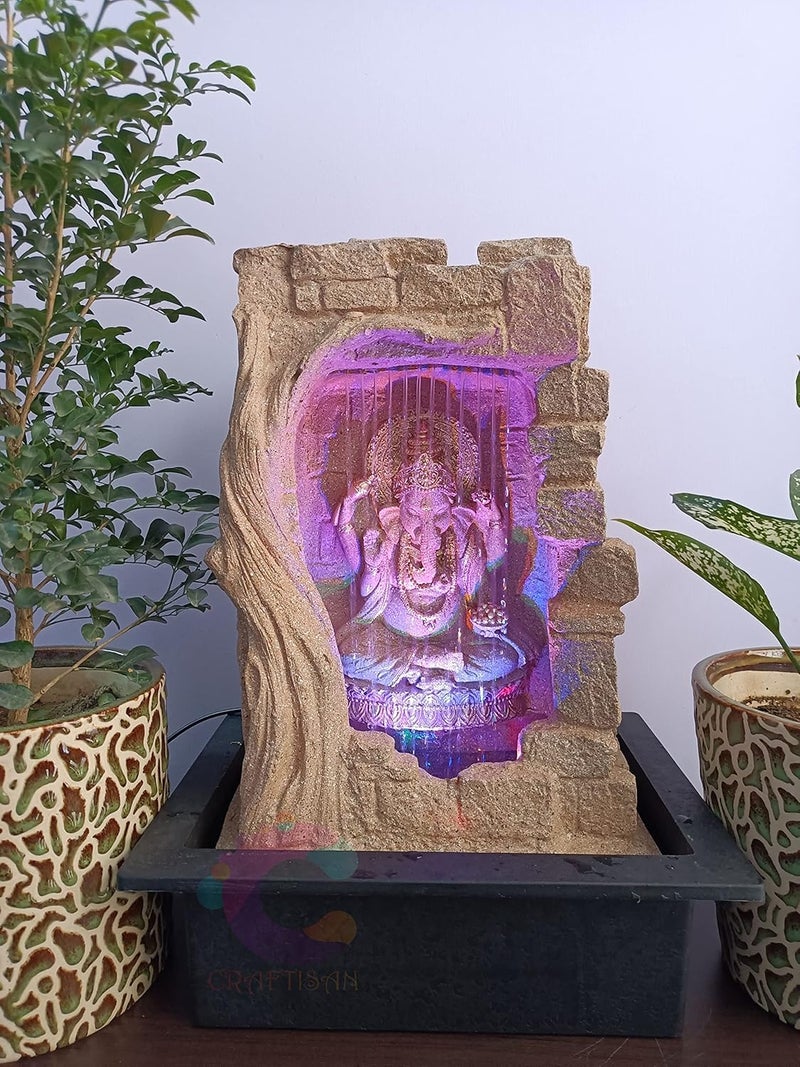 CRAFTISAN Craftisan Ganesha Ganpati Waterfall Table Top Water Fountain for Home DcorOfficeIndoor OutdoorGardenPuja RoomVaastu Yellow Stone 