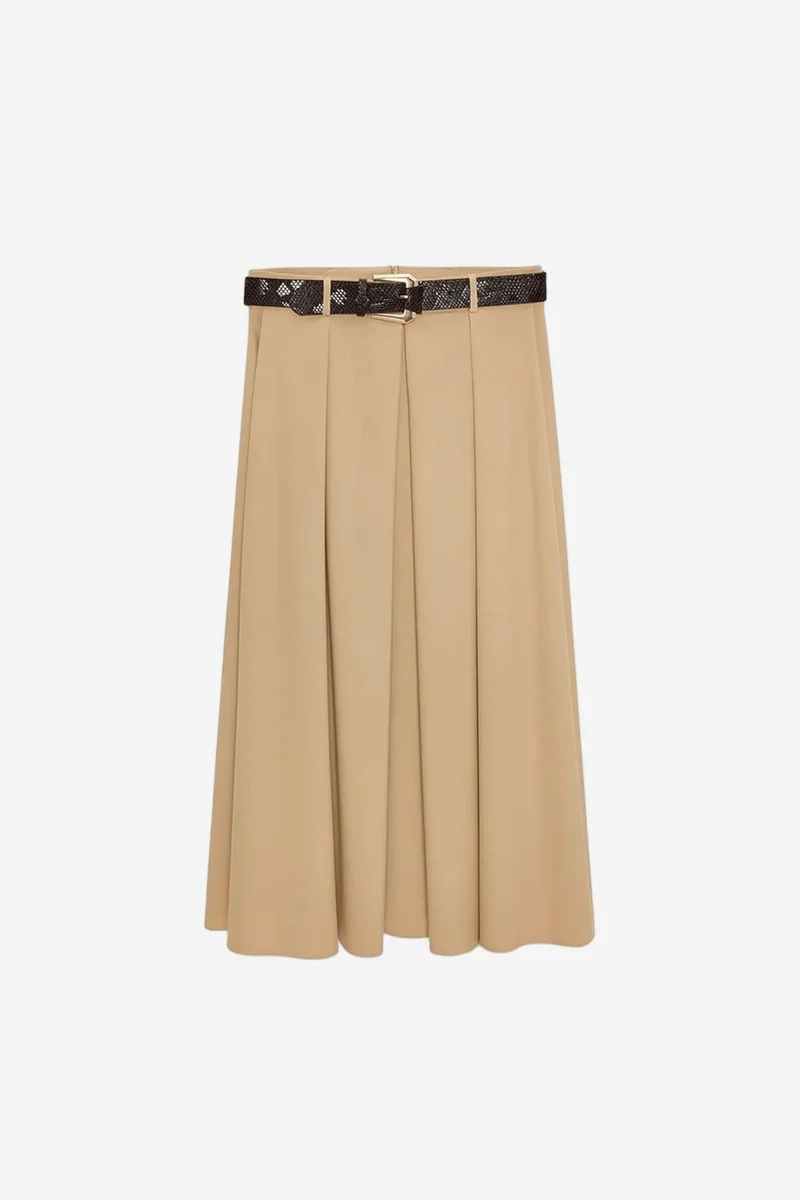 ديلفين DILVIN High-Waist Midi Straight Crepe Skirt