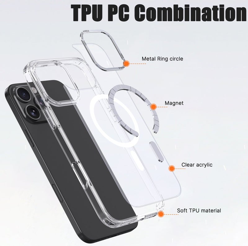 for iPhone 16 Pro Max Case Compatible with MagSafe,Magnetic Phone Case for iPhone 16 Pro Max,Skin-Friendly Hybrid TPU Hard Back Matte Cover,N52 Built-in Magnets,Metal Camera Frame Shockproof Case Clear - Image 5