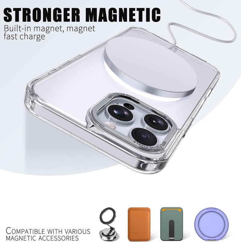 for iPhone 16 Pro Max Case Compatible with MagSafe,Magnetic Phone Case for iPhone 16 Pro Max,Skin-Friendly Hybrid TPU Hard Back Matte Cover,N52 Built-in Magnets,Metal Camera Frame Shockproof Case Clear - Image 2