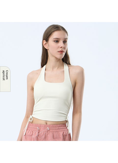 Spring Summer Backless Yoga Tank Top with Built-in Bra Cream apricot