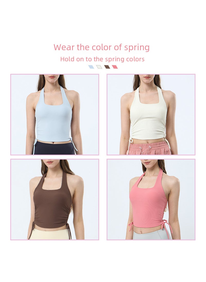 Generic - Spring Summer Backless Yoga Tank Top with Built-in Bra Cream apricot - Image 1
