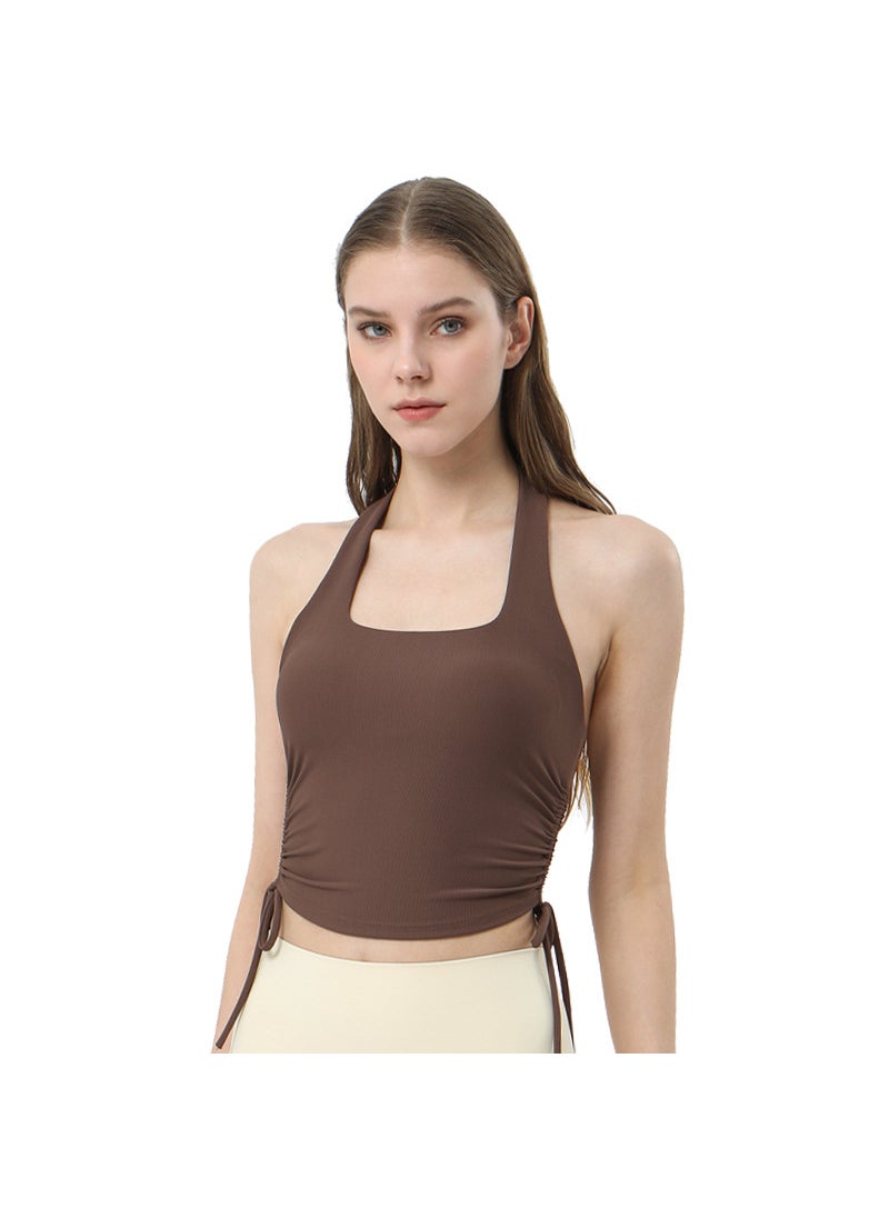 Generic - Spring Summer Backless Yoga Tank Top with Built-in Bra Cream apricot - Image 1