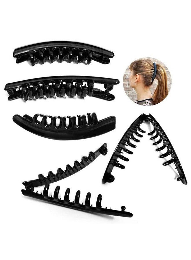 بيردوير مشابك شعر على شكل موزة مكونة من 4 قطع من بيردوير لتصفيفات الشعر للنساء والفتيات باللون الأسود اللامع مع مشابك شعر ذاتية القفل - Image 1