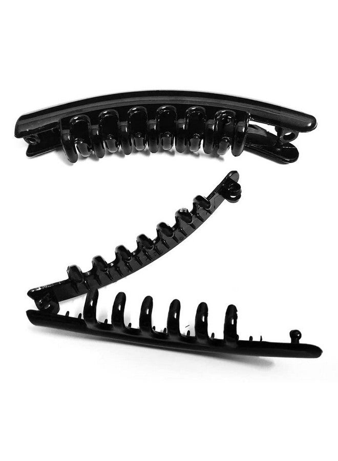 بيردوير مشابك شعر على شكل موزة مكونة من 4 قطع من بيردوير لتصفيفات الشعر للنساء والفتيات باللون الأسود اللامع مع مشابك شعر ذاتية القفل - Image 4