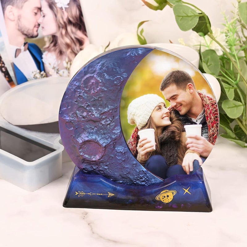 Snoogg SNOOGG Resin Cresent Moon Shape Resin Mold for Photo Silicone Mold, Picture Frame Epoxy Casting with 12 Bag Glitter 10 gram Each - Image 4