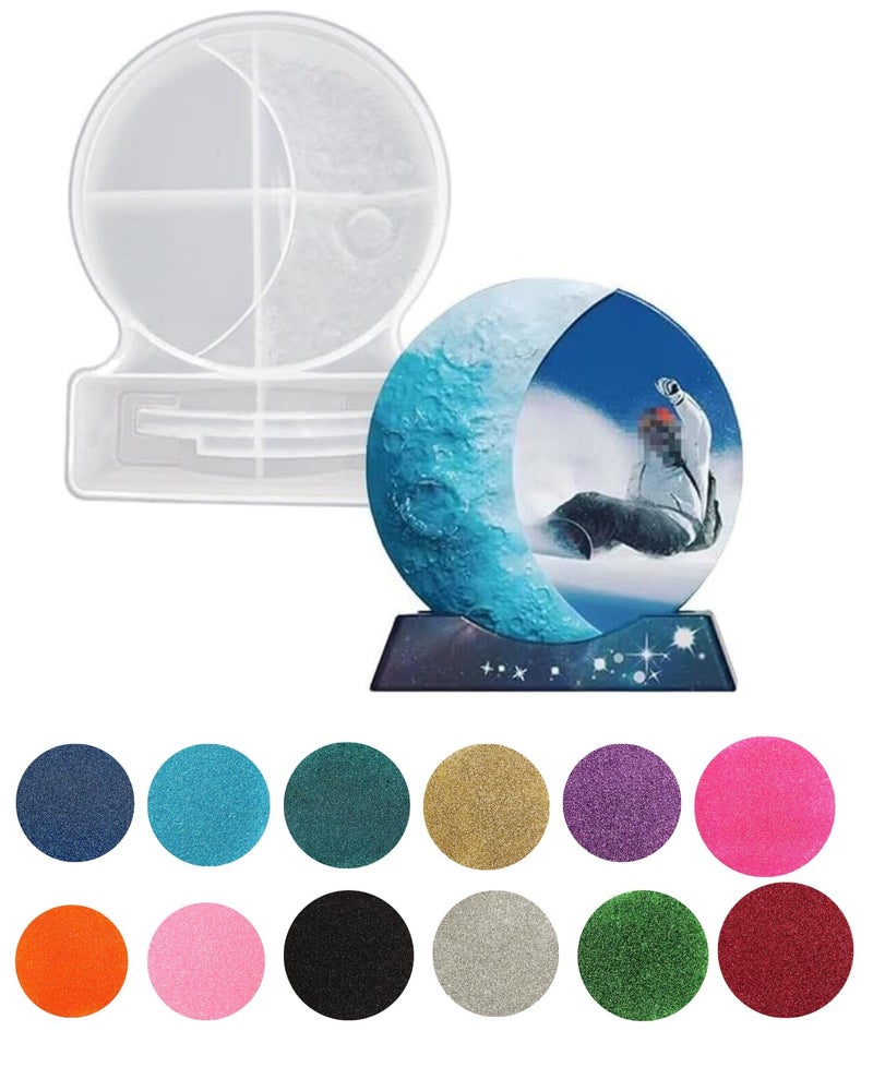 Snoogg SNOOGG Resin Cresent Moon Shape Resin Mold for Photo Silicone Mold, Picture Frame Epoxy Casting with 12 Bag Glitter 10 gram Each - Image 1