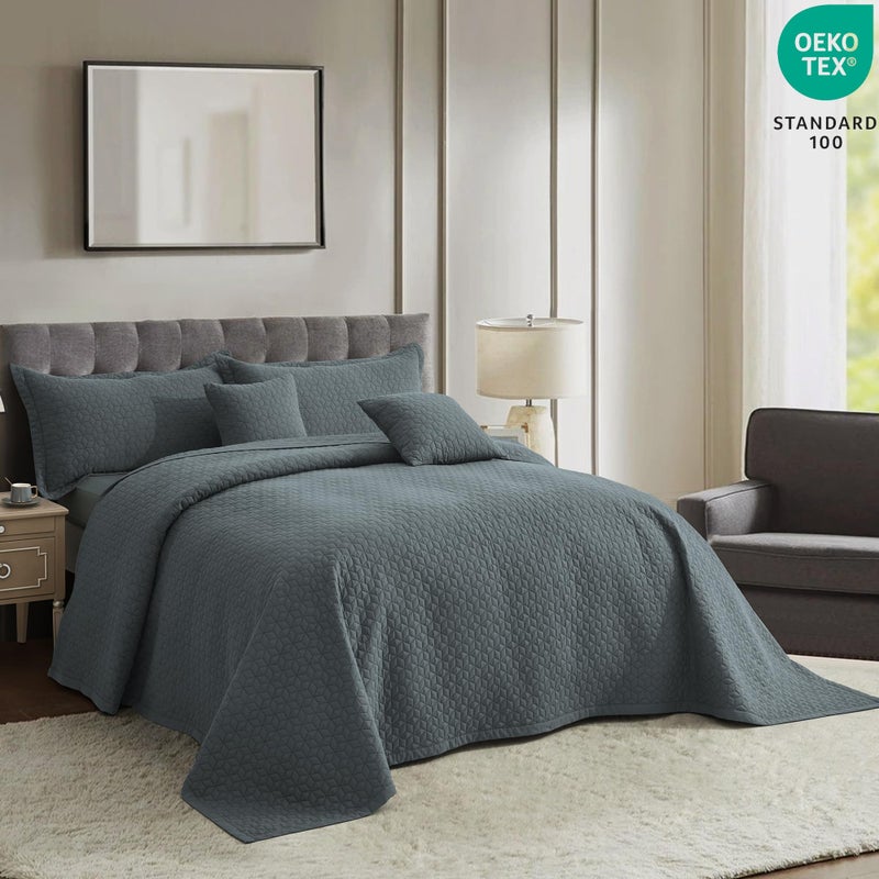 Blythease Oversized King Bedspread 128x120 Extra Wide, Modern & Contemporary Look, Lightweight Bedding Cover, Reversible, 5 Piece, 100% Microfiber, Silver Grey - Image 2