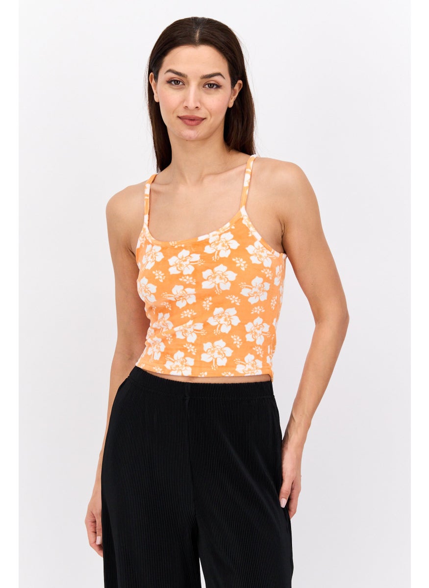 UNDIZ - Women U Neck Sleeveless Printed Top, Orange Combo - Image 1