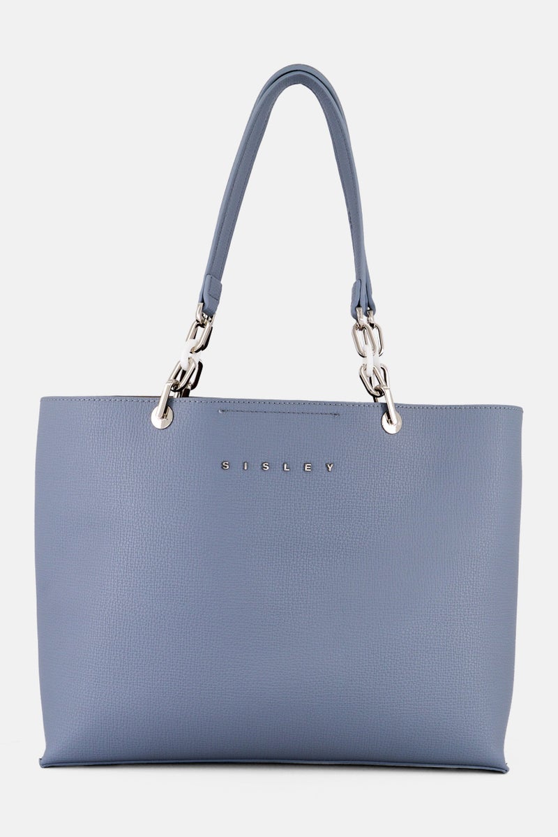SISLEY Women Brand Logo Shoulder Bag, Stone Blue - Image 1