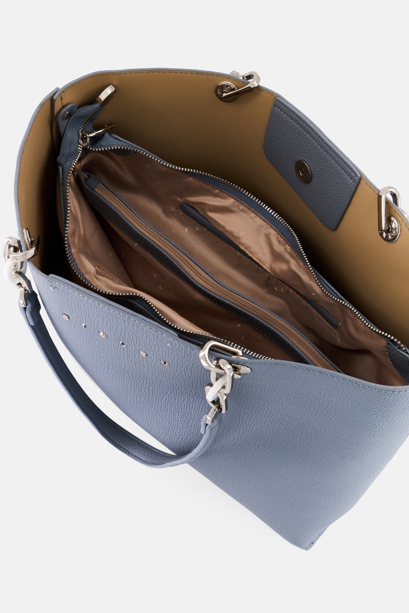 SISLEY Women Brand Logo Shoulder Bag, Stone Blue - Image 3