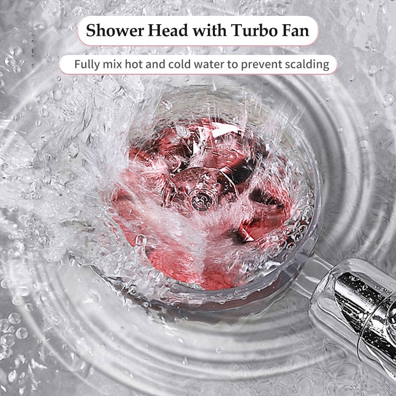 High-Pressure Showerhead: Silver Type 1 With 360° Rotatable Design - Turbo Fan Pressurizing Technology Double-Sided 2 Water Outlets On/Off Pause Switch For Bathroom Use - Image 3