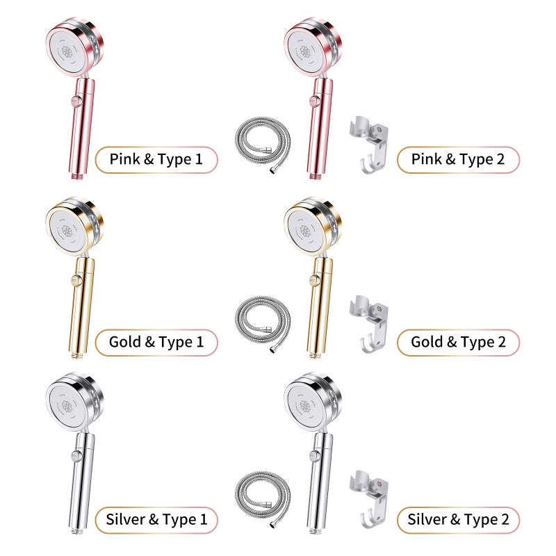 High-Pressure Showerhead: Silver Type 1 With 360° Rotatable Design - Turbo Fan Pressurizing Technology Double-Sided 2 Water Outlets On/Off Pause Switch For Bathroom Use - Image 2